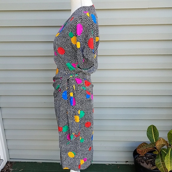 SOLD - Vintage Rainbow Polka Dot Dress - Picture 2 of 8